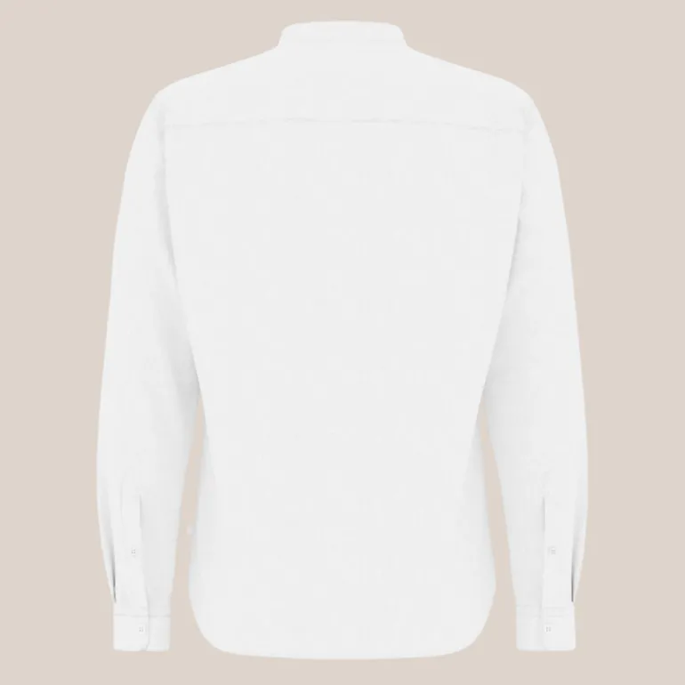 Band Collar Cotton / Linen Shirt - White