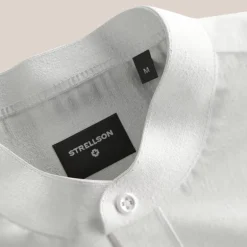 Band Collar Cotton / Linen Shirt - White