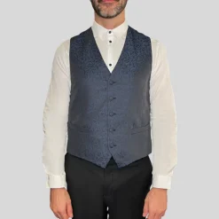 Baroque Pattern Modern Fit Ceremony Vest - Navy