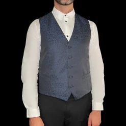 Baroque Pattern Modern Fit Ceremony Vest - Navy