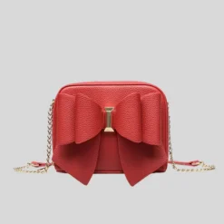 Bow Mini Pebbled Crossbody Bag - Red