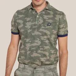 Camo Palm Trees Print Pique Polo - Army