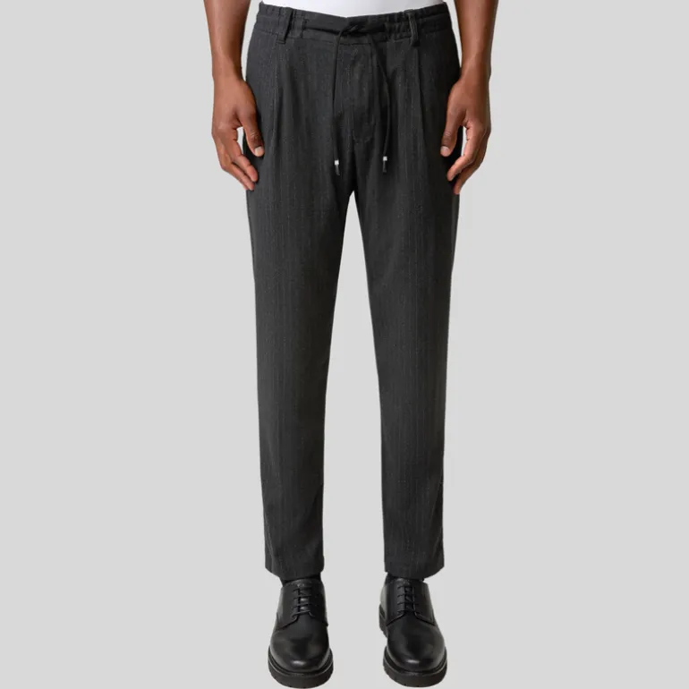 Chalk Pinstripe Drawstring Waist Pants - Charcoal
