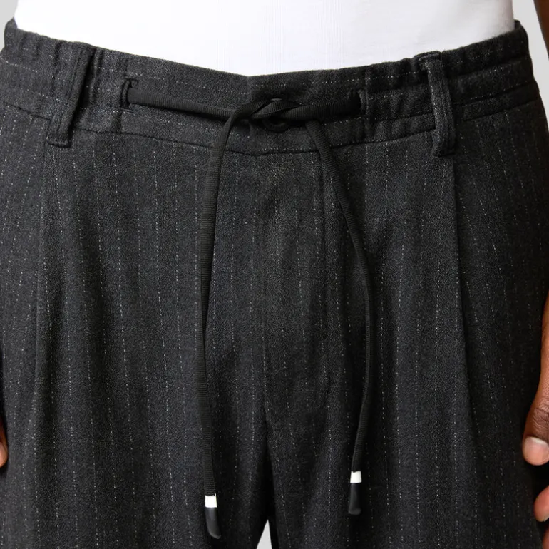 Chalk Pinstripe Drawstring Waist Pants - Charcoal