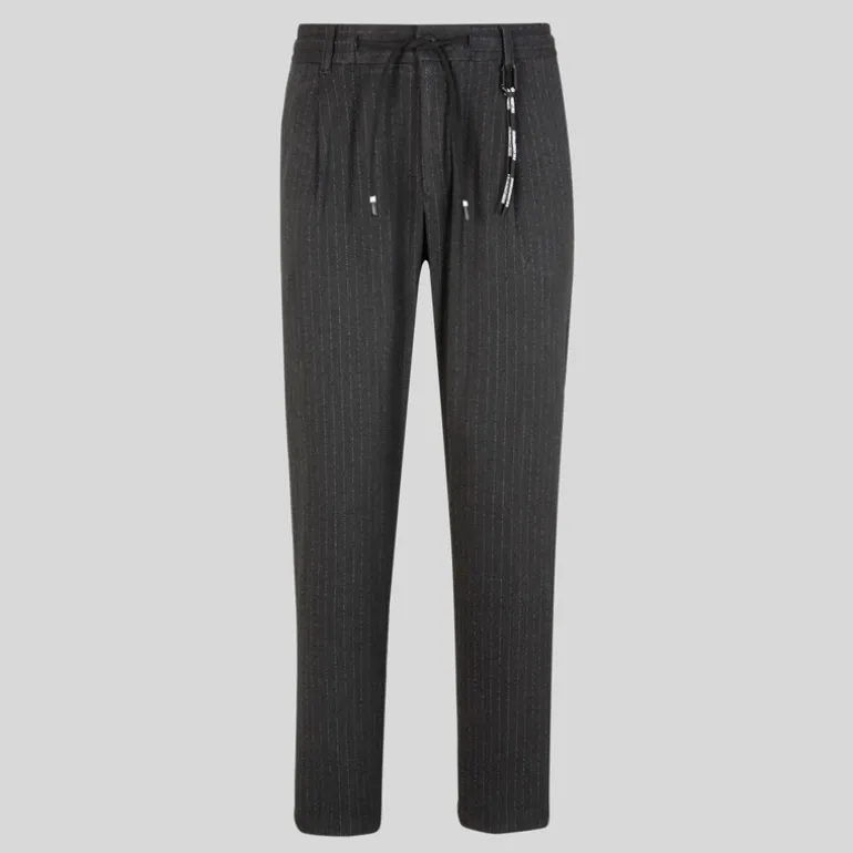 Chalk Pinstripe Drawstring Waist Pants - Charcoal