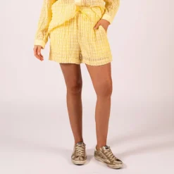 Checks Crinkle Shorts - Yellow