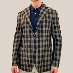 Checks Patch Pocket Flannel Hoodie Blazer - Navy