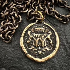 Crown Wax Seal Pendant Antiqued Necklace