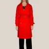 Double Breasted Cotton Trench Coat - Red