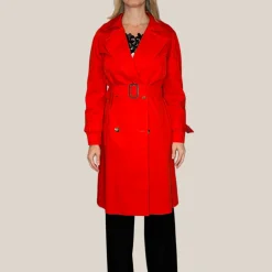 Double Breasted Cotton Trench Coat - Red