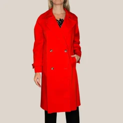 Double Breasted Cotton Trench Coat - Red