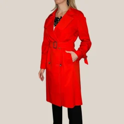 Double Breasted Cotton Trench Coat - Red