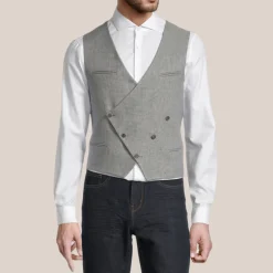 Double Breasted Linen Waistcoat - Grey