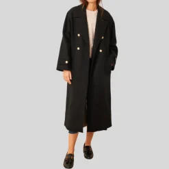 Double Breasted Long Coat - Black