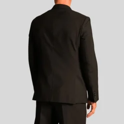 Double Breasted Slim Fit Wool Blazer - Black