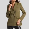 Double Button Crepe Blazer - Olive