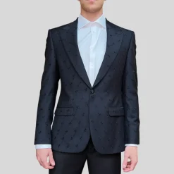 Embroidered Flowers Peak Lapel Blazer - Black