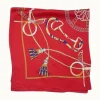 Equestrian Motif Silk-Like Neckerchief - Red