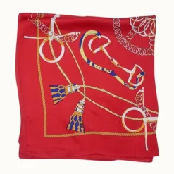 Equestrian Motif Silk-Like Neckerchief - Red