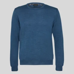 Extrafine Merino Wool Crew Neck Sweater - Blue