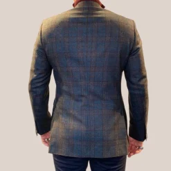 Fragmented Plaid Checks Wool Blazer - Brown/Teal