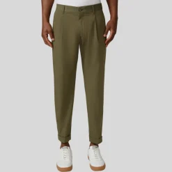 Front Pleated Cuffed Stretch Pants - Olive