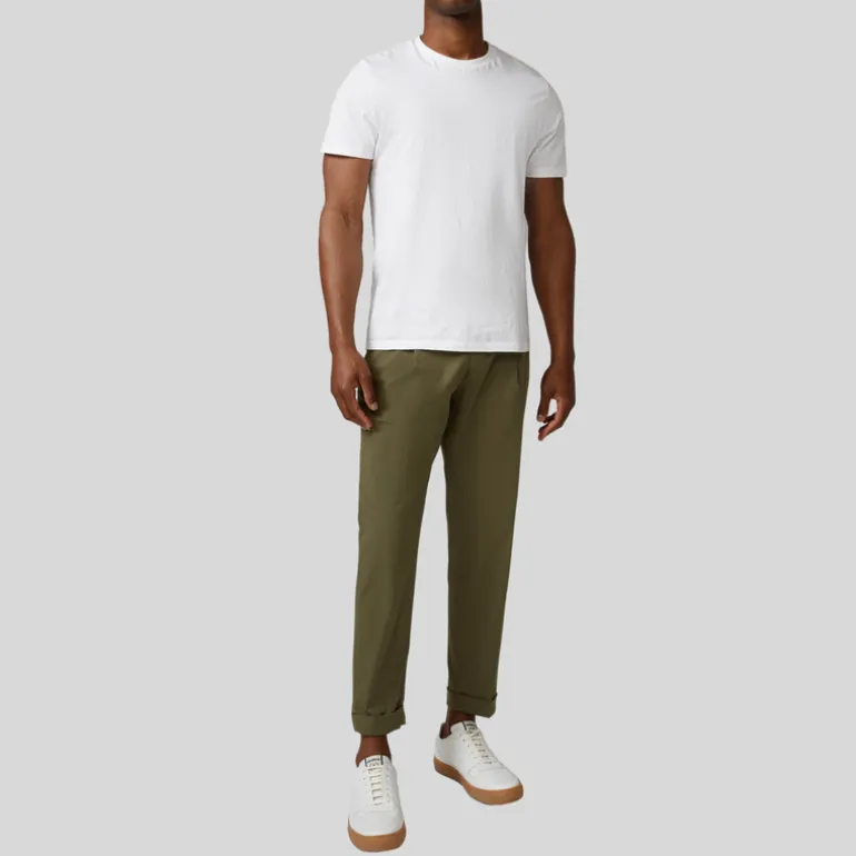 Front Pleated Cuffed Stretch Pants - Olive