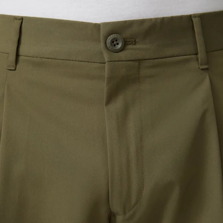 Front Pleated Cuffed Stretch Pants - Olive