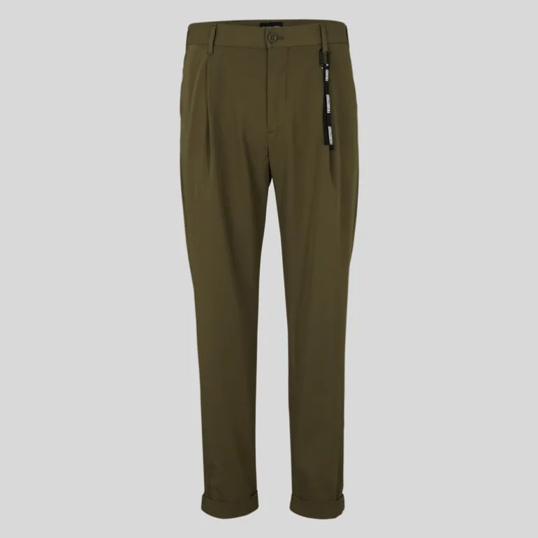 Front Pleated Cuffed Stretch Pants - Olive