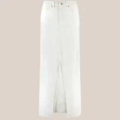 Front Split 5-Pocket Maxi Denim Skirt - White