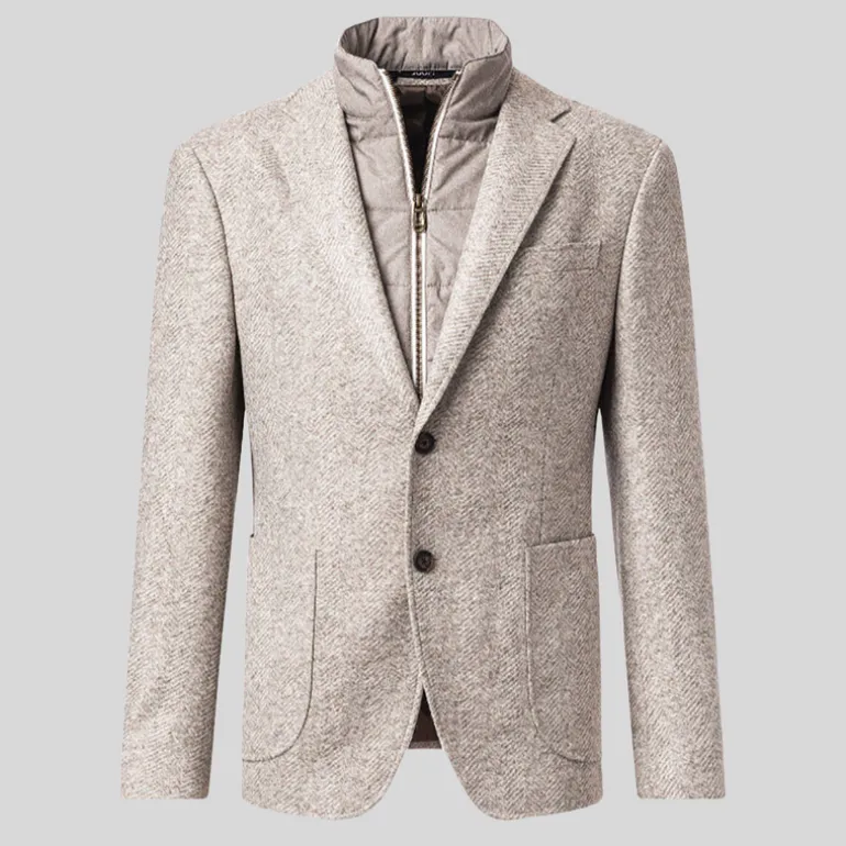 Herringbone Patch Pocket Inlay Blazer - Beige