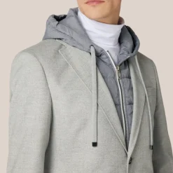 Herringbone Patch Pocket Hoodie Blazer - Grey