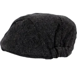 Herringbone Tweed Flat Cap - Charcoal