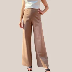High Waist Wide Leg Stretch Pant - Tan