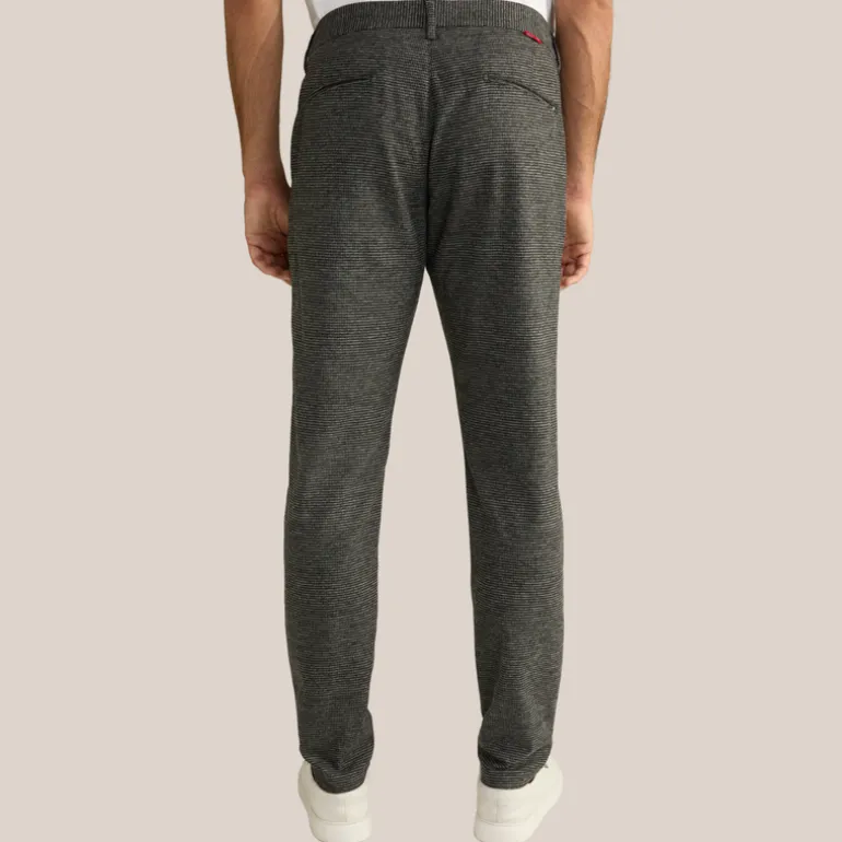 Houndstooth Check Drawstring Chinos - Black