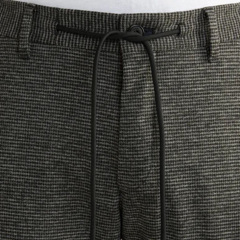 Houndstooth Check Drawstring Chinos - Black