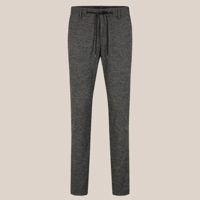 Houndstooth Check Drawstring Chinos - Black