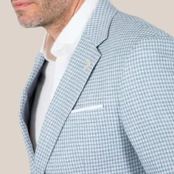 Houndstooth Cotton / Linen Blazer - Light Blue