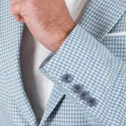 Houndstooth Cotton / Linen Blazer - Light Blue