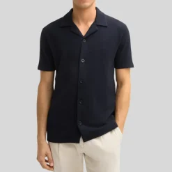Jersey Cuban Collar Shirt - Navy