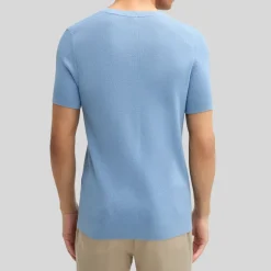 Knit Cotton Round Neck T-Shirt - Light Blue