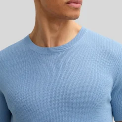 Knit Cotton Round Neck T-Shirt - Light Blue