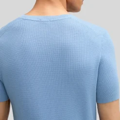 Knit Cotton Round Neck T-Shirt - Light Blue