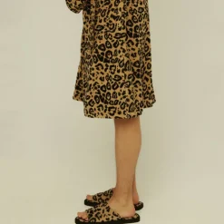 Leopard Print Terry Open Toe Slippers - Tan