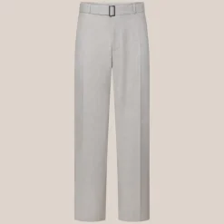 Linen Blend Wide Leg Pants - Light Grey