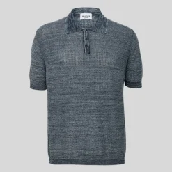 Melange Knit Cotton Polo - Navy