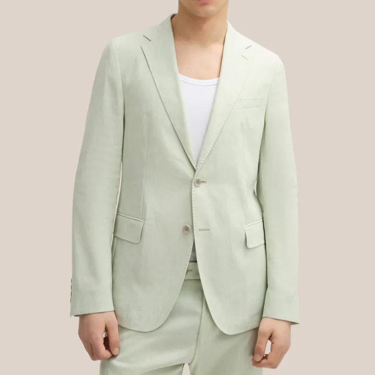 Melange Linen Blend Blazer - Light Green