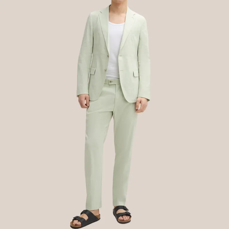 Melange Linen Blend Blazer - Light Green