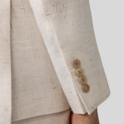 Mottled Linen Blend Double Breasted Suit Jacket - Off-White