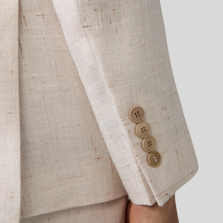 Mottled Linen Blend Double Breasted Suit Jacket - Off-White